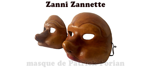 masques de Zanni et 'Zannette' , personnages masculins et féminins, vus de profil