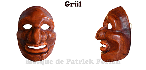 Grül : Masque expressif entier, en cuir, réalisé par Patrick Forian