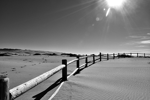 Une barrière dans le désert, photo noir et blanc © Patrick Forian